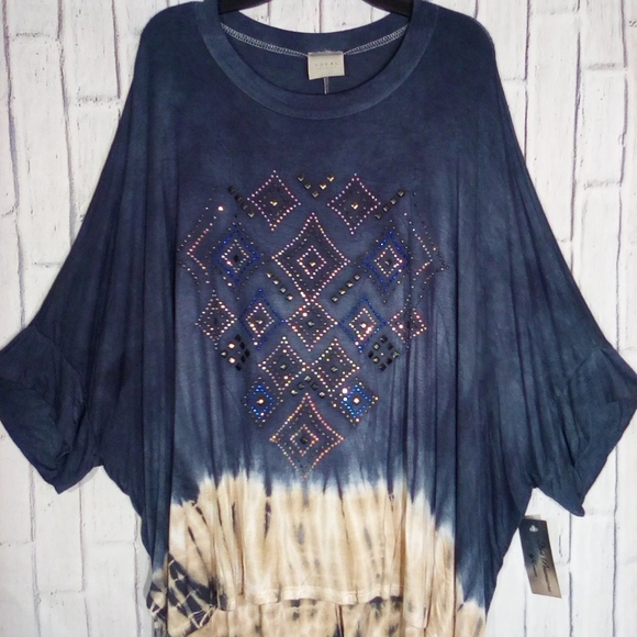 Vocal Tops - NWT - Short sleeve Tunic Hi Low Top tie/dye